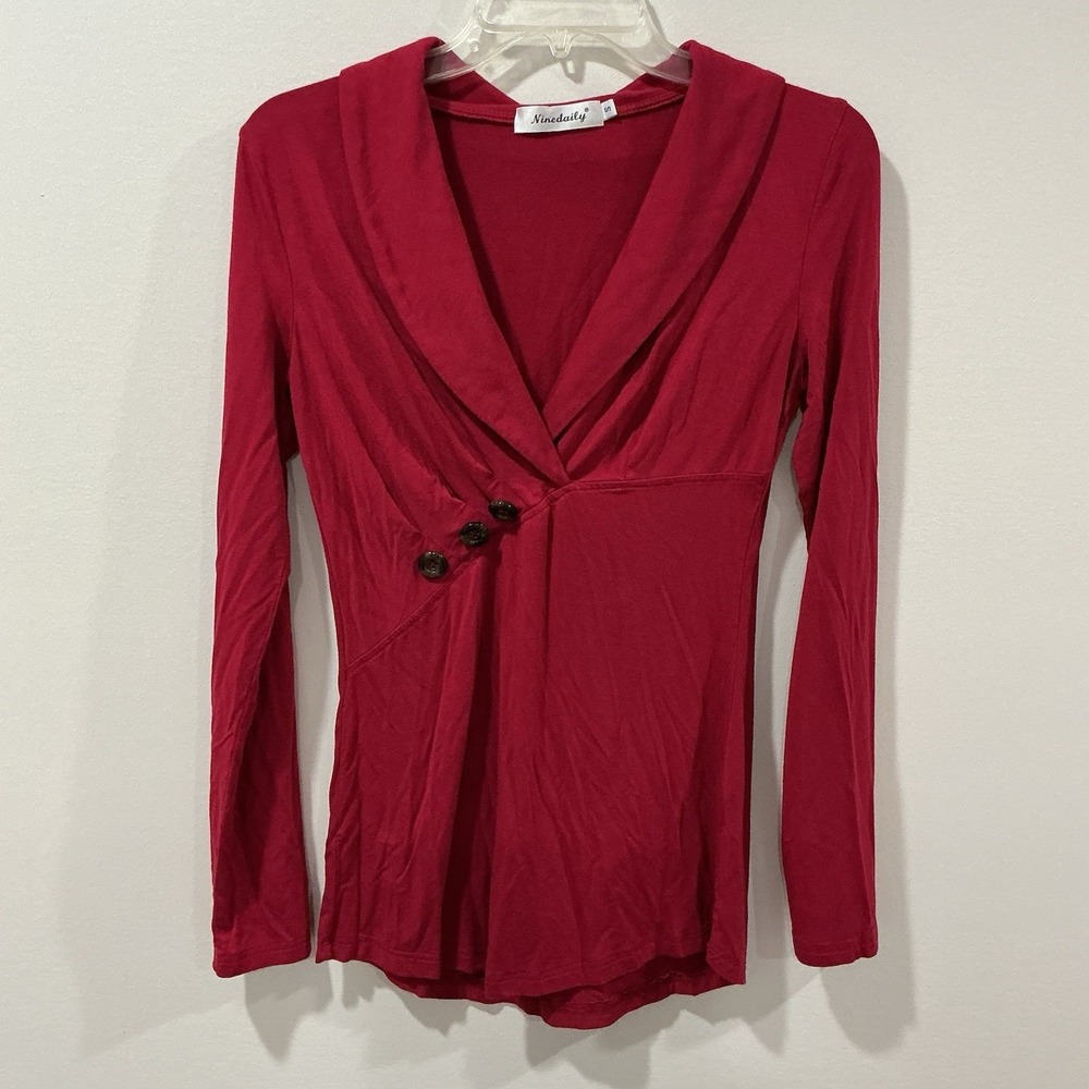 Vintage Ninedaily Women's Blouse Size Small Red Y2K Vamp Buttons Sexy